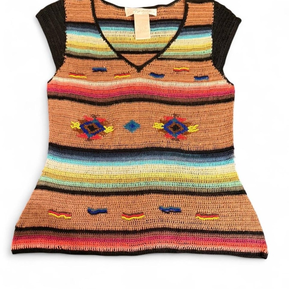 Vintage Beaded Southwestern Knit Top Boho Festival Eclectic